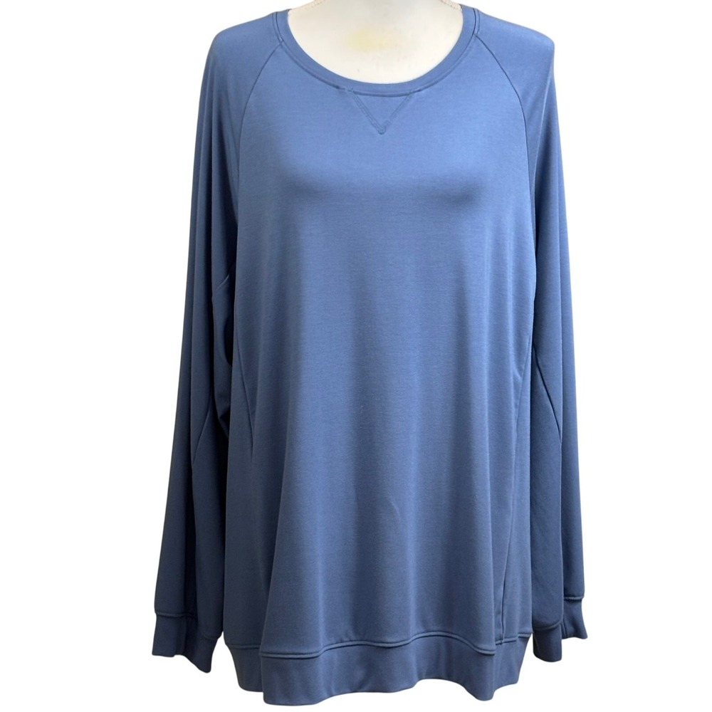 Cozy Earth Bamboo Viscose Raglan Pullover Blue L Oprah's Favorite Things Travel